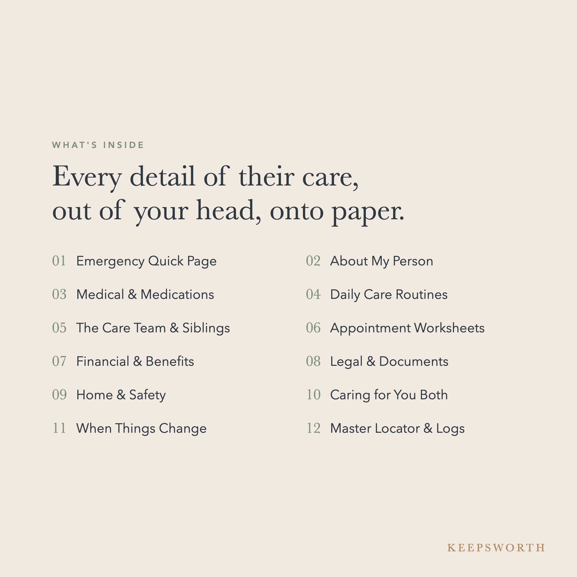 Caregiver & Aging-Parent Organizer — contents